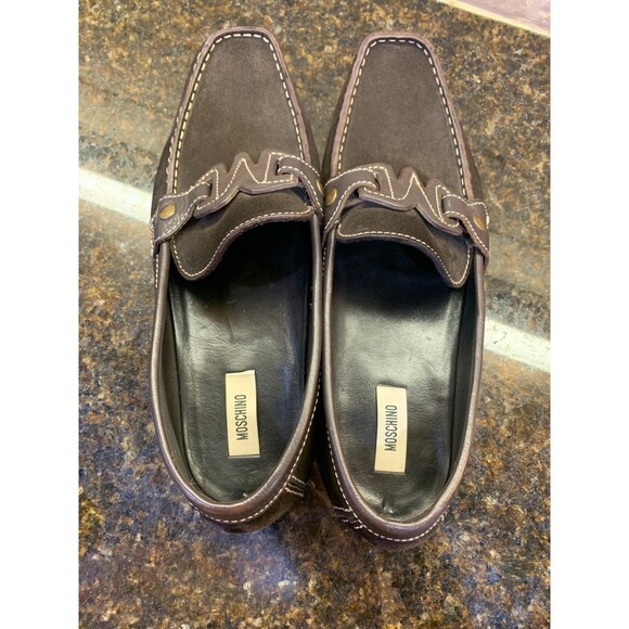 Vintage Moschino Suede Driving Loafer Moc Toe Size 44 EU 11 US Made in Italy